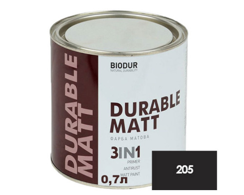 Краска 3 в 1 черная матовая BIODUR DURABLE MATT-205 0,7 л