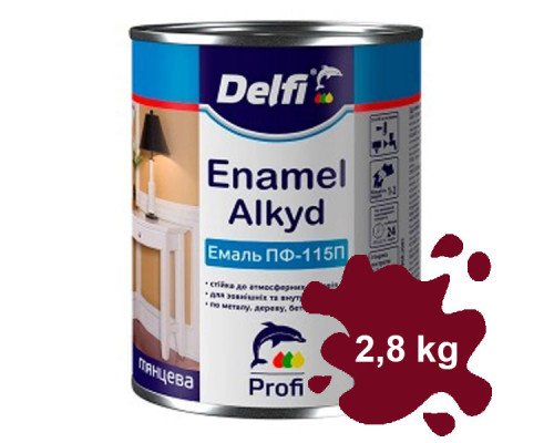 Эмаль алкидная DELFI ПФ-115 вишневая 2,8 кг 