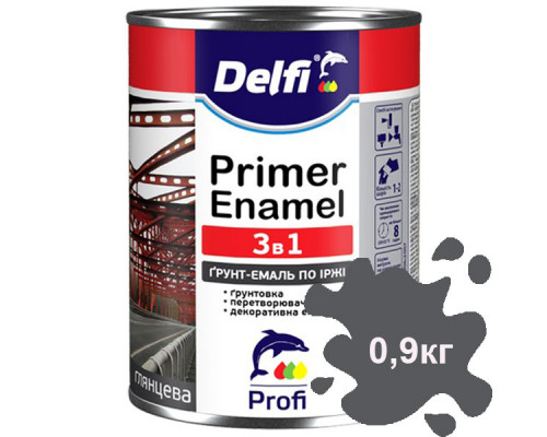Грунт-эмаль по ржавчине DELFI 3 в 1 графит 0,9 кг
