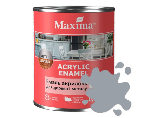 Акриловая эмаль Maxima 0,75л для дерева и металла пепельная шелковисто-матовая