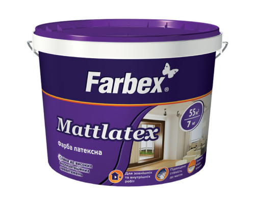 Латексная краска для внутренней/наружной работы Mattlatex белая матовая Farbex 7 кг